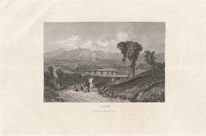 c1850 Tiber Landschaft mit Tiberbrücke Italia Italien Stahlstich-Ansicht - Picture 1 of 1