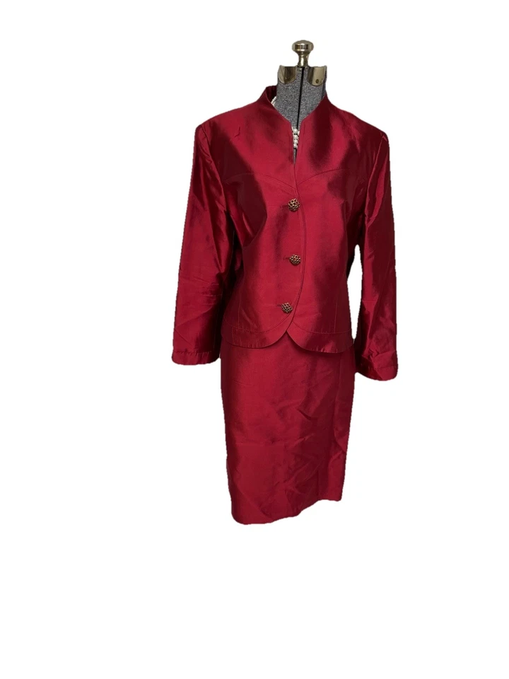 Traje Falda Lily & Taylor Talla 18 Conjunto de Dos Piezas Seda y Lana Rojo Brillo Elástico Foto 1 de 4