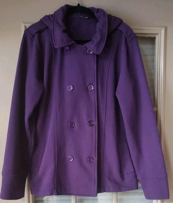 Jaqueta J. Peterman Casual Roxa Feminina G Botão Duplo Bolsos com Capuz Removíveis - Imagem 1 de 4