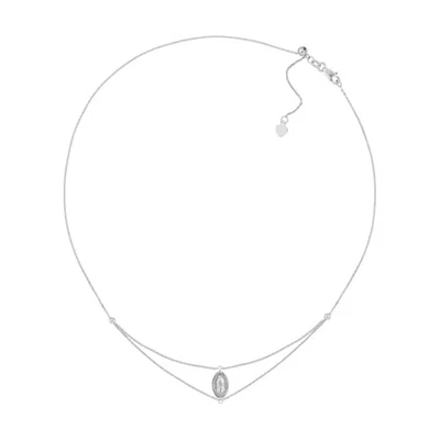 Colar Berloque Católico Virgem Maria Banhado a Ródio Prata Esterlina - Imagem 1 de 4