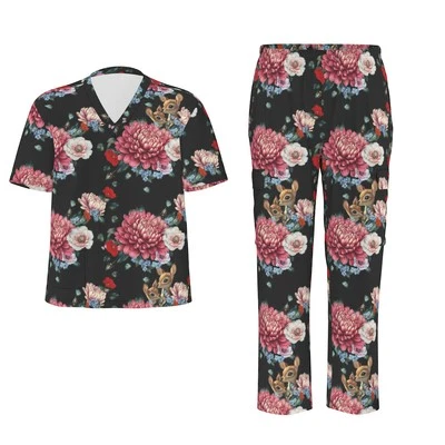 Floral Print Scrub Set Medical Scrubs Top Pants Women 2pc Outfit s - 5xl plus - Image 1 of 4
