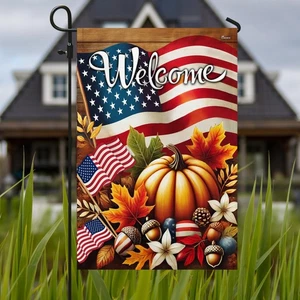 Amerikanischer Kürbis Garten Flagge - Garten Amerikanische Flaggen für draußen 11,5" x 17,5... - Bild 1 von 7