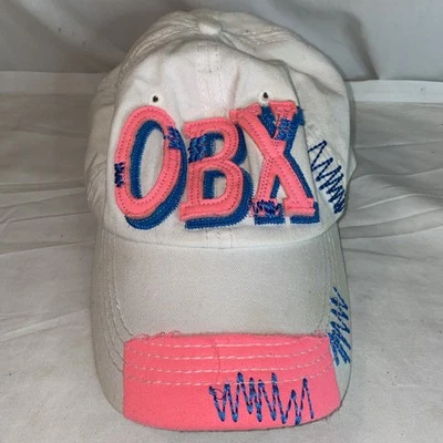 OBX Slideback Baseball Cap One Size Adjustable Neon Pink Blue On White 90’s - Image 1 of 4