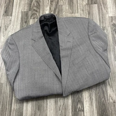 ANDREW FEZZA 2 Button Grey 100% Silk Herringbone Blazer Suit Jacket Mens 46 Long - Image 1 of 4