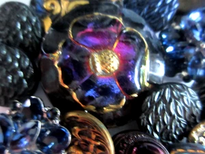 Czech Glass & Metal Mixed Lot 14 Vintage & New Buttons  Shades of  Blues - Picture 1 of 5