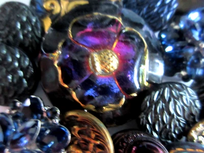 Czech Glass & Metal Mixed Lot 14 Vintage & New Buttons  Shades of  Blues - Image 1 of 4