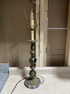 Vtg MCM Hollywood Regency Candlestick Marble Brass Green Glass Table Lamp Black - Picture 1 of 11