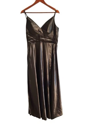 Dymaisei Satin Bridesmaid Dress Black V-Neck Slit Gown Size 6 Formal NEW - Image 1 of 4