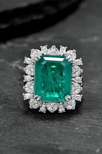 Zertifizierter 5,00 ct natürlicher Smaragd & Diamant Verlobungsring 14 K massives Weißgold - Bild 1 von 7