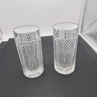 RALPH LAUREN Crystal HERRINGBONE Set of 2 HIGHBALL GLASSES 6 1/4" Tall Tumblers - Image 1 of 4