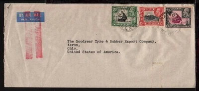 SELOS KGV CAPA CORREIO AÉREO QUÊNIA UGANDA TANGANYIKA 1937 70c taxa para AKRON EUA - Imagem 1 de 2