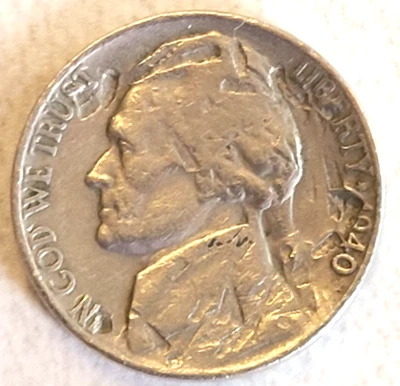 1940 P Jefferson Nickel Struck Through Debris on Obverse - Image 1 of 4