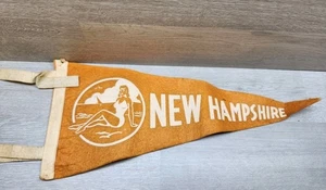 Vintage Antique Felt Souvenir Pennant New Hampshire 17" Lady On Beach - Picture 1 of 4
