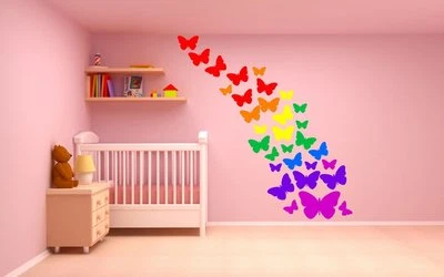 KAPOW BOOM GRAPHICS KIT DE PEGATINAS DE PARED MARIPOSAS ARCO IRIS calcomanía de bebé coche arte vinilo 2 tallas