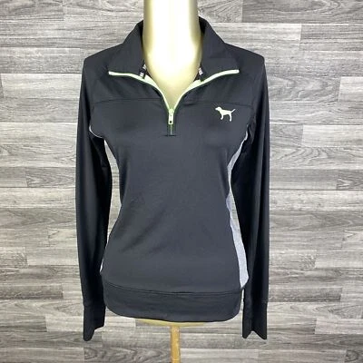 Chaqueta deportiva negra con cuello falso y cremallera 1/4 PINK by VICTORIA'S SECRET PARA MUJER TALLA XS Foto 1 de 4