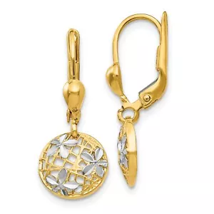 14k Two-Tone Gold Polished Diamond-cut Dangle Leverback Earrings - Picture 1 of 7