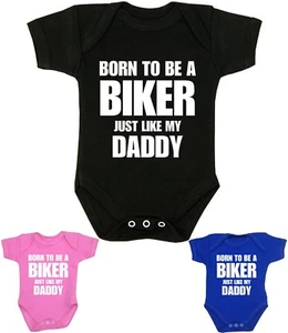 BabyPrem Baby Bodysuit BORN TO BE A BIKER DADDY Funny Slogan Gifts NB 0-3 3-6 + - Picture 1 of 5