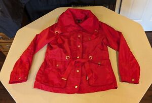 Tommy Hilfiger Women Rain Jacket Casual Windproof Red size M 2009 Tie Waist Hood