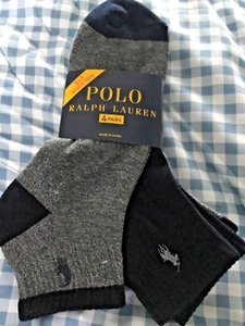 Mens Polo Ralph Lauren Sports Ankle cut socks Navy + Grey Pack of 4 size 6-12.5 - Picture 1 of 6