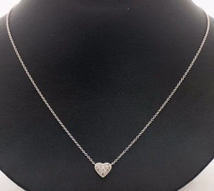 14K White Gold Necklace with Heart Shaped Diamond Chip Pendant, 17" long - Picture 1 of 4