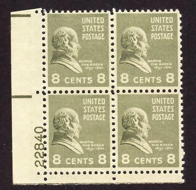 Scott #813 Martin Van Buren Plate Block of 4 Stamps - MNH P#22840 LL - Image 1 of 2