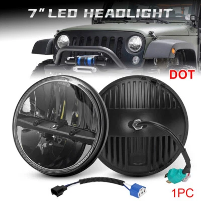 DOT 7" Inch Round LED Headlight Hi/Lo Beam For Jeep Wrangler JK TJ CJ LJ 1997-18 - Image 1 of 4