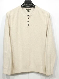 Mens L Eddie Bauer Sweater Beige Cotton 1/4 Button Front Pullover Medium Weight - Picture 1 of 10