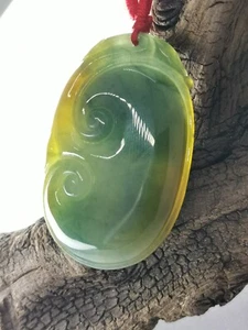 Icy Ice Yellow & Green Natural Burma Jadeite Jade Golden RU-YI Pendant # 67carat - Picture 1 of 24