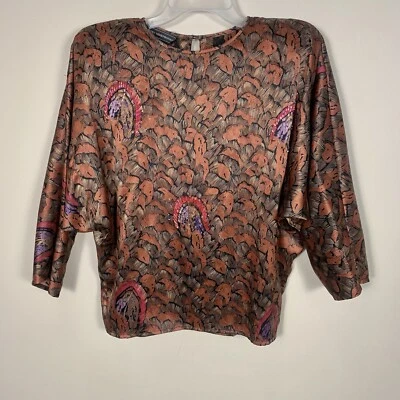 Blusa Jerry Regenbogen Vintage Años 80 90 100% Seda Embellecida Manga Dolman 8 Foto 1 de 4