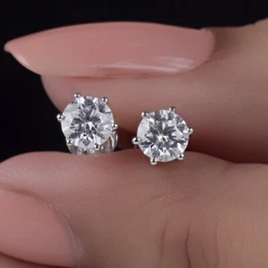 Diamond Stud Earrings F SI1 Round IGI Certified Lab created 14K White Gold Studs - Picture 1 of 6
