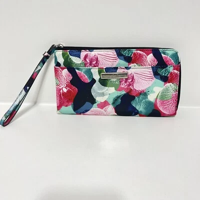 Бумажник дорожный с ремешком Samantha коричневый розовый цветочный 9 дюймов x 5 дюймов - Изображение 1 из 4