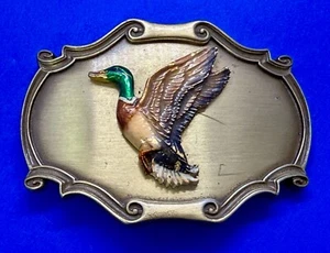 Flying 3D Mallard Duck Bird Hunting Hunters VTG 1980 Belt Buckle by Rain Tree - Picture 1 of 15