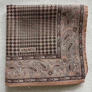 VTG Handkerchief Houndstooth Border Paisley Brown Black Cotton Pocket Square 17" - Picture 1 of 3