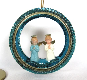 Vintage Juni Zimonick Pailletten Kind Engel Diorama Christbaumschmuck - Bild 1 von 12