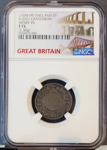 1504-09 ENGLAND SILVER 2 PENCE 1/2 GROAT S-2261 CANTERBURY HENRY VII NGC F 15 - Picture 1 of 3