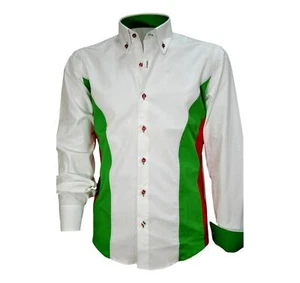 AMELIASTELLA FASHION Camicia Uomo Slim Fit Tricolore Italia Cotone Stretch - Picture 1 of 5