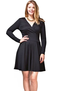 Vestido Mujer Talla Grande Negro Patinador Mangas Largas Corto Acampanado Falda Trabajo Viaje - Imagen 1 de 5