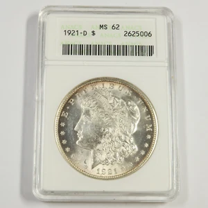 1921 D ANACS MS62 - Silver Morgan Dollar $1 US Coin #50810A - Picture 1 of 2