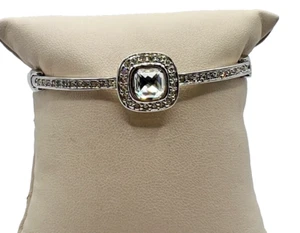 Silver-Plated Bangle With Halo-Set Square Center Stone - Picture 1 of 6