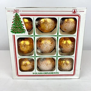 Ornamenti Natalizi Vintage Palline Vetro Floccato Oro 9 Scatola Originale Essex Franke - Foto 1 di 6