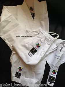 NEW ARAWAZA WHITE KIDS WKF KARATE SUIT GI UNIFORM MIDDLEWEIGHT 10oz - Picture 1 of 3