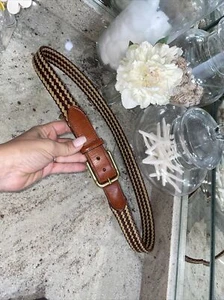 Trafalgar Mens Woven Belt 42 Brown Leather Jute Rope Casual Brass Buckle - Picture 1 of 10