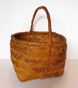 Antigua cesta Mississippi Choctaw River Cane mango mediano, 11"h x 9 1/2"w - Imagen 1 de 6