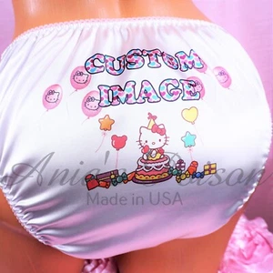 Sissy Satin Custom Printed ANY IMAGE FULL Bikini Panties Front or back White - Picture 1 of 3