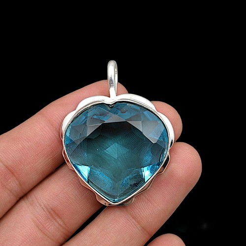 VETEMENTS Ciondolo Pietra Preziosa Topazio Blu Svizzero Argento Sterling 925 Fatto a Mano 1 97"