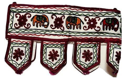 Fabric cotton elephant embroidery TORAN BANDHANWAR DOOR HANGING temple INDIA-USA Cover