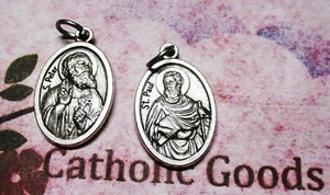 St. Peter & Saint Paul - Oxidized Italian Silver Tone Die Cast one inch Medal - Picture 1 of 3