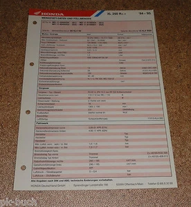 Inspektionsblatt Honda XL 250R Año 1984-1985 - Imagen 1 de 1