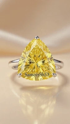 3 Ct Trillion Yellow Lab Grown Diamond Ring Sterling Silver | by SameerSh53 - Image 1 of 4