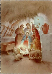 Italienische Krippe Weihnachtsgruß geschmückt gewellte Kanten Italien Briefmarken 1956 - Bild 1 von 2
